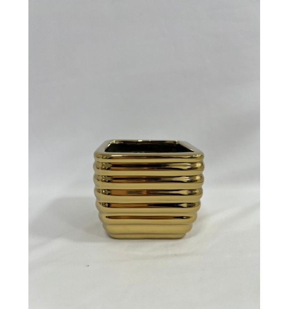 Cachepot Dourado Canelado Metalizado
