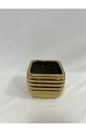 Cachepot Dourado Canelado Metalizado