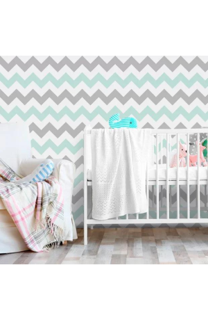 Papel De Parede - Chevron Verde, Cinza E Branco