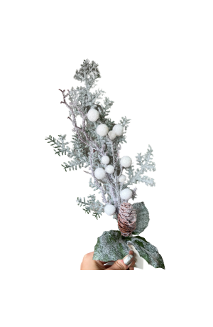 Galho Nevado Decorativo com Folhas e Frutas