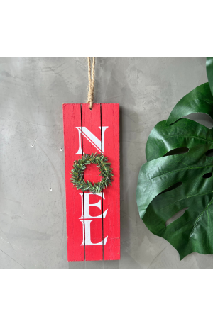 Enfeite para Pendurar de Madeira -  Placa Noel Vermelho