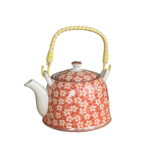 Bule Decorativo de Porcelana Floral - Laranja