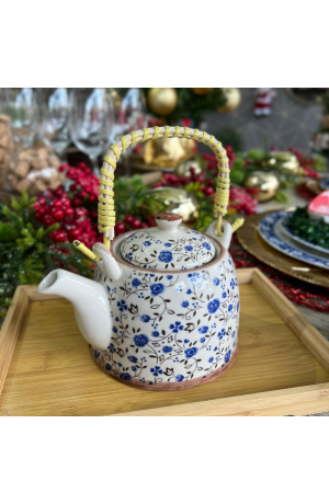 Bule Decorativo de Porcelana Floral - Branco 