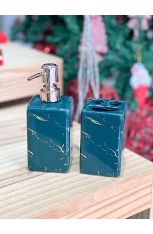 Kit de Banheiro Verde Mármore com 2 Peças