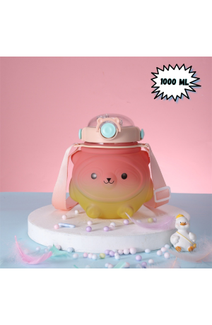 Garrafa Squeeze Ursinho Degradê com Adesivos 1000ml - Laranja