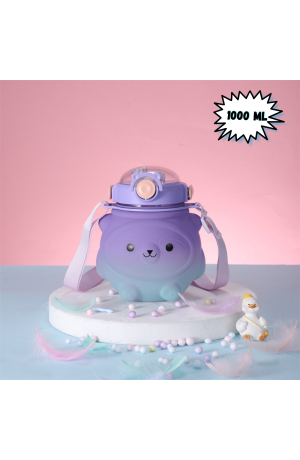 Garrafa Squeeze Ursinho Degradê com Adesivos 1000ml - Lilás