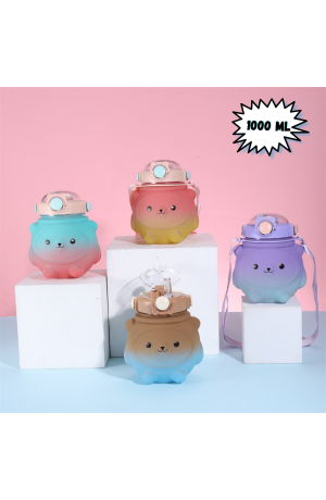 Garrafa Squeeze Ursinho Degradê com Adesivos 1000ml - Lilás