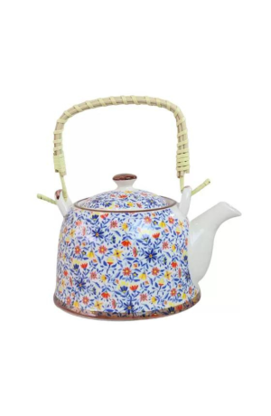 Bule Decorativo de Porcelana  Floral - Amarelo e Verde