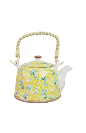 Bule Decorativo de Porcelana Floral  - Amarelo e Verde