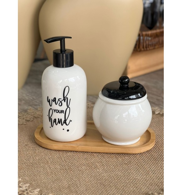 Kit de Banheiro com Bandeja de Bambu 3 peças