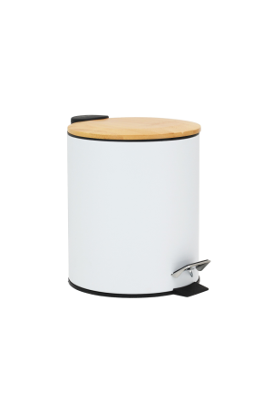 Lixeira 3L Branca com Tampa de Bambu com Pedal
