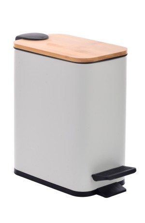  Lixeira Branca Styllus com Tampa de Bambu 5L