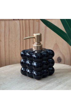  Porta Sabonete Líquido de Cerâmica - Preto com Tampa Dourada (420ml)