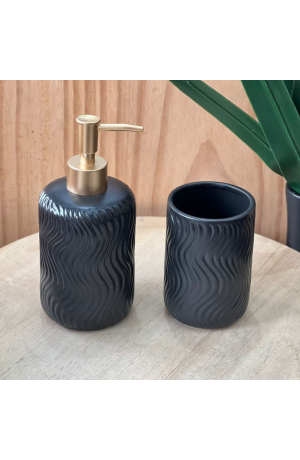 Kit de Banheiro Preto com Tampa Dourada - 2 Peças (450ml)