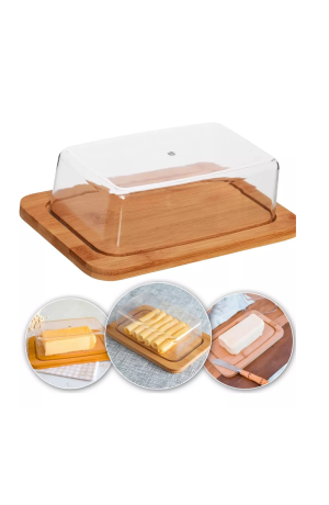Manteigueira de Bambu com Tampa de Acrilico 19cm