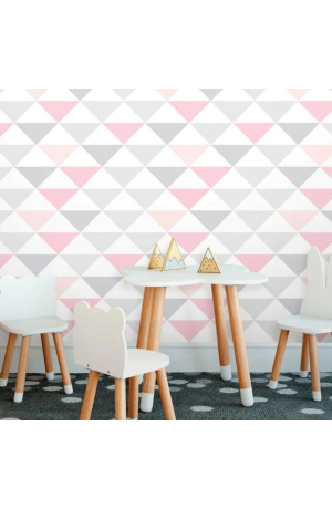 Papel de Parede Geométrico Triângulos Cinza e Rosa
