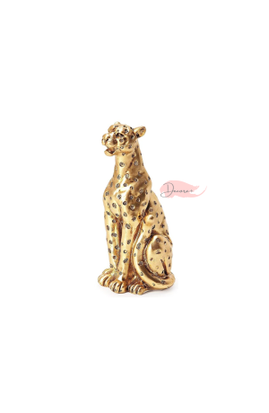 Escultura Leopardo em Poliresina Dourado Peq 11cm