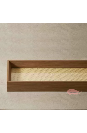 Bandeja Retangular em MDF com Rattan 28cm