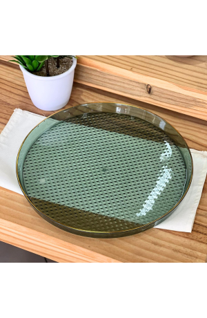 Bandeja Verde Redonda com borda Dourada  - (G)