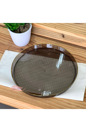 Bandeja Fumê Redonda com borda Dourada  - (P)