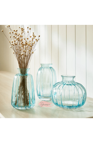 Vaso de Vidro Canelado - Azul 9cm X 10,5cm