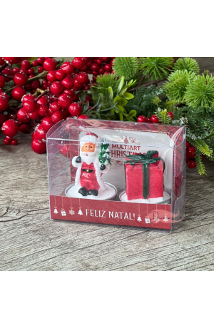 Vela Decorativa De Natal Papai Noel e Caixa de Presente 6x5cm