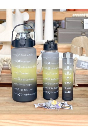 Kit 3 Garrafas Preta - com Frases Motivacionais  - 2L/750ml/300ml