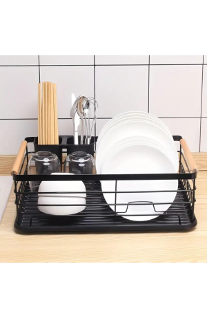 Escorredor de Louças com Porta Talheres e Bandeja  - Preto