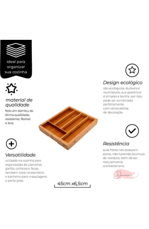 Porta Talheres Extensível EcoKitchen Bambu