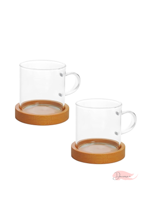 Kit com 2 Xicaras de Vidro Borossilicato com Base de Bambu 100ml