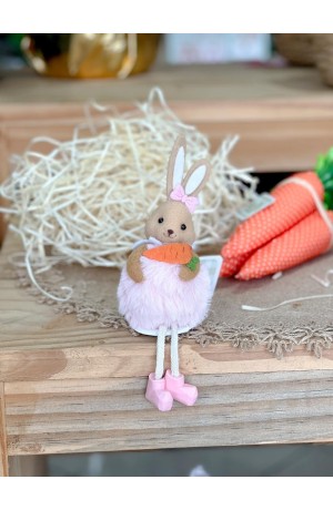 Enfeite Coelha Rosa Pompom 12cm