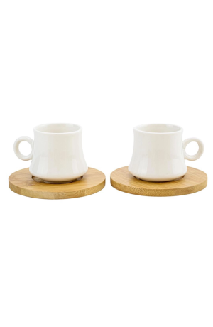 Conjunto de Xícaras Porcelana com Pires Bambu Nordic 4 Pçs 80ml