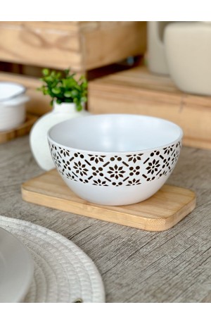 Bowl de Cerâmica Branco Com Detalhe Dourado 500ml - Mod. 1