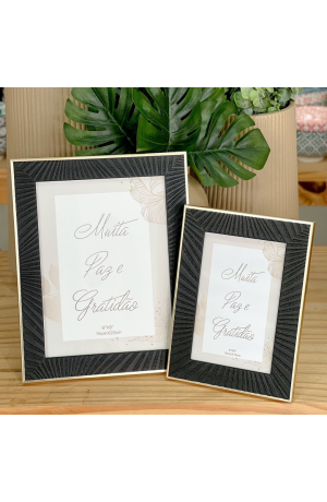 Porta Retrato Preto com Moldura Dourada 