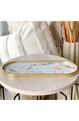 Bandeja Dourada de Marmore Oval