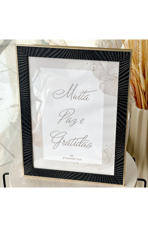 Porta Retrato Preto c/ Moldura Dourada 