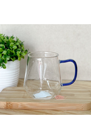 Caneca de Vidro Diamante 330ml c\ Alça Azul