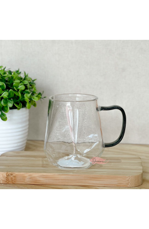 Caneca de Vidro Diamante 330ml c\ Alça Fumê