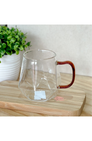 Caneca de Vidro Diamante 330ml c\ Alça Marrom