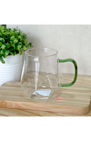 Caneca de Vidro Diamante 330ml c\ Alça Verde