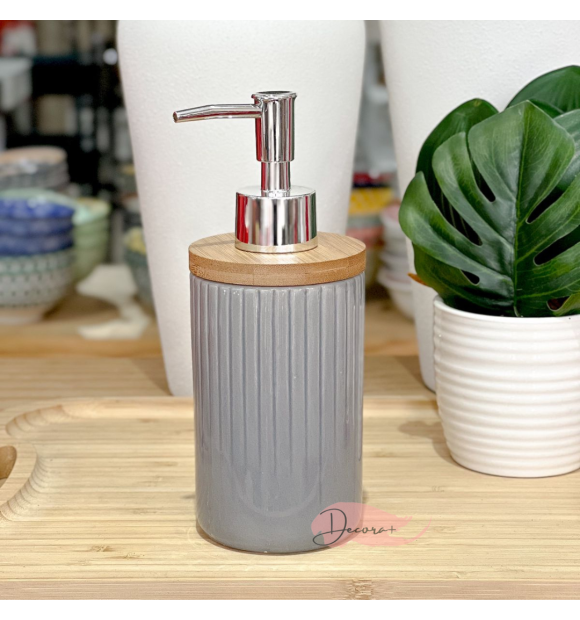 Porta Sabonete Liquido de Cerâmica Cinza  250ml - 7cm X 18cm