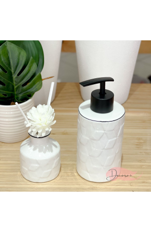 Kit de Banheiro com Difusor de Porcelana Branco - 2 Pcs
