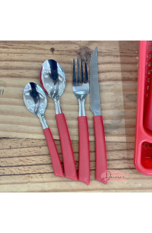 Kit de Talheres em Aço Inox Vermelho - 25 Pçs