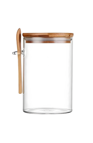 Pote de Vidro com Tampa e Colher de Bambu - 650ml