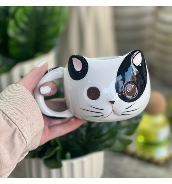Caneca Gatinho Preto c/ Rosa - 430ml