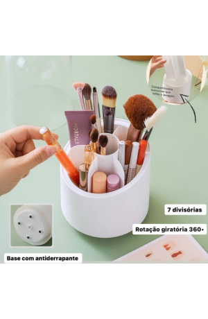 Porta Maquiagem Giratório c/ Tampa Branco - 13cm X 24cm