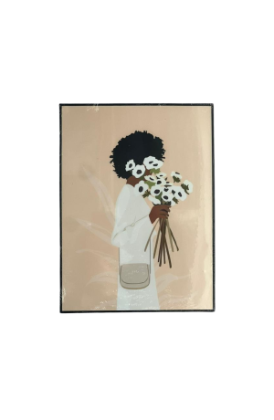 Quadro Mulher com Buquê Rose Acetato MDF -  29cm X 39cm X 1,8cm