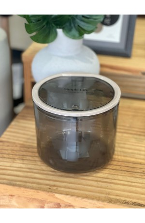 Lixeira de Mesa Redonda Fumê em Acrilico c/ Tampa  -  3L