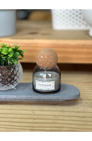 Vela Branca Aromatizada C/ Tampa de Cortiça - Fumê 6,5cm X 6cm