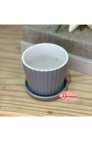Vaso de Cerâmica com Prato Cinza  - 10cm X 10cm
